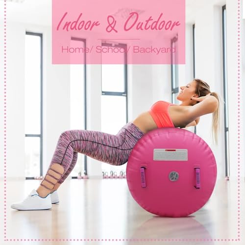 Pink Gymnastics Air Barrel with Pump - Inflatable Tumbling Roller for Backhandspring Training and Cheerleading