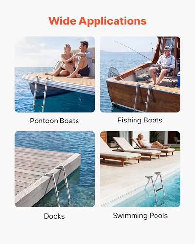 VEVOR 3-Step Stainless Steel Telescoping Boat Ladder - Folding Swim Deck Railing