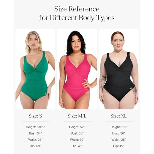 Popilush Tummy Control Swimsuits for Women - Ruched One Piece Shapewear Bathing Suit Twist Front Swimwear