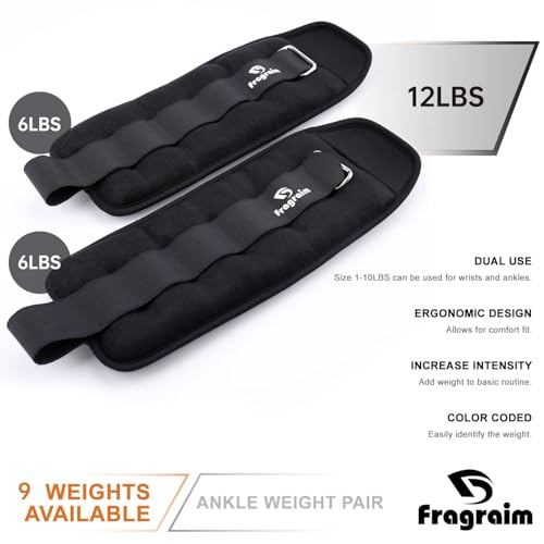 Ankle Weights for Women Men 6 lb Pair - Black, Adjustable Resistance Exercise