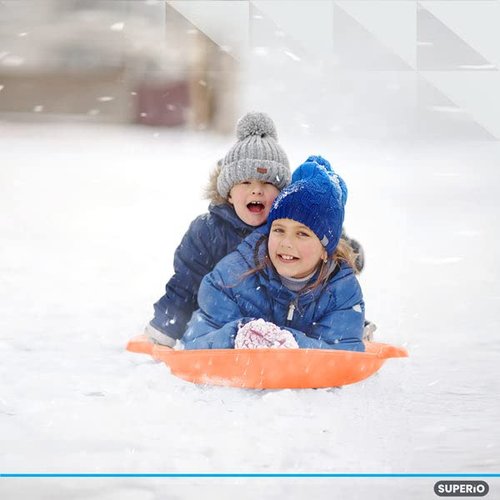 Superio Round Snow Saucer Sled- 24" Plastic Disc Sled for Kids and Adults- Heavy Duty Sled with Handles for Downhill Sledding, Winter Outdoor Sports (Orange, 3 Pack)