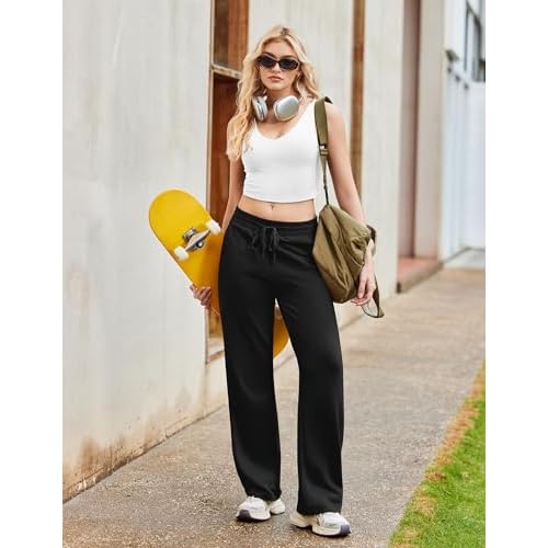 PINSPARK Women's Wide Leg Sweatpants High Waisted Baggy Workout Sweat Pants Comfy Drawstring Athletic Pants with Pockets