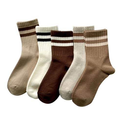 Deeorla Women's Striped Crew Socks 5 Pairs - Vintage Retro Athletic Socks