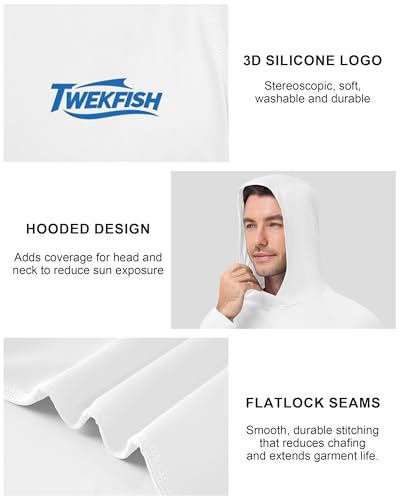 Men’s UPF 50+ Hooded Sun Shirt Large White UV Protection Fishing Hoodie