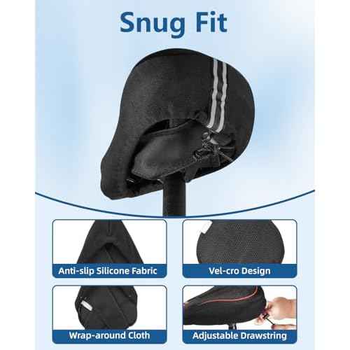 Bike Seat Cushion, Gel Padded Bike Seat Cover for Men Women, Extra Soft Exercise Bicycle Cushion Fit for Peloton, Spin Stationary Exercise, Cycling Bike with Adjustable Vel-co Secure