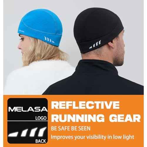 MELASA Lightweight Warm Running Winter Hat with Reflective Accents, Unidirectional Moisture Wicking Skull Caps for Men Women