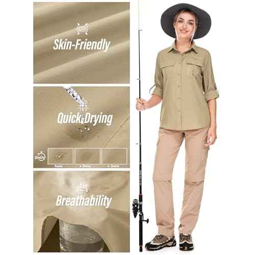 Women's UPF 50 Long Sleeve Sun Protection Shirts Safari Fishing Hiking