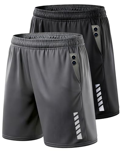 Men's Running Shorts with Pockets - Athletic Gym Basketball Shorts, 2-Pack Medium Black & Deep Grey