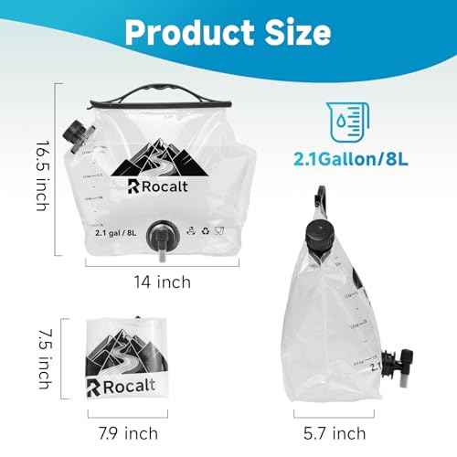 Rocalt 2 Pack Collapsible Water Container, 2.1Gallon BPA Free Water Storage Carrier Jug with Spigot, Foldable Camping Portable Water Bag for Hurricane Preparedness, Hiking, Survival & Emergency
