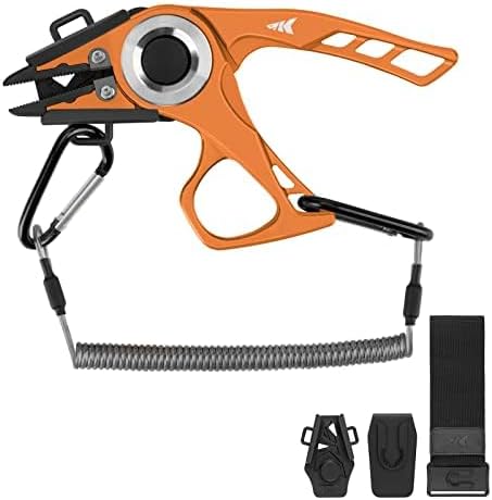 KastKing Micro Gila Fishing Pliers, Integrated Finger Hole, Aircraft Grade Aluminum, Fishing Tools, Saltwater Resistant Fishing Gear, Tungsten Carbide Cutters, Burt Orange