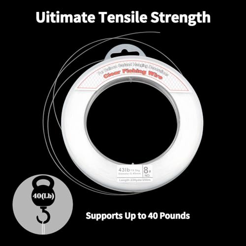 Clear Fishing Wire, 656FT Fishing Line Clear Invisible Hanging Wire Strong Nylon String Supports 40 Pounds for Balloon Garland Hanging Decorations