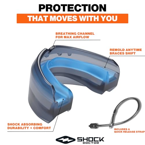 Shock Doctor Black Football Mouth Guard for Braces - Upper & Lower, Ultra Double Protection, Comfortable Fit