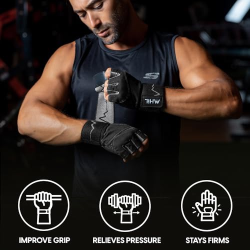 MhIL Workout Gloves for Men ? Comfortable Gym Gloves for Men with Enhanced Grip for Safety and Hand Protection ? Weight Lifting Protection with Wrist Wraps Support for Performance Boost and Style