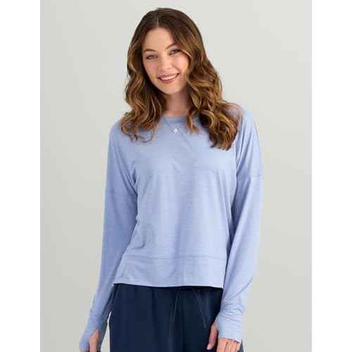 HUK Women's Bayside Pullover Crew, Midweight Soft Jersey Cropped Sweatshirt with Thumbholes