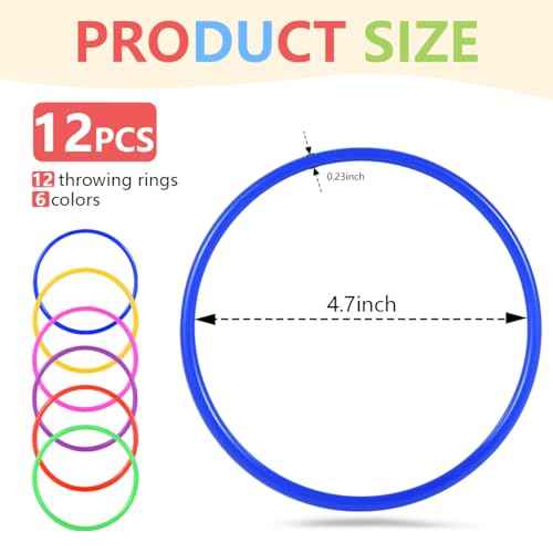 OBTANIM 12 Pcs Plastic Ring Toss Game for Kids and Outdoor Toss Rings for Speed and Agility Practice Game, Random Colors