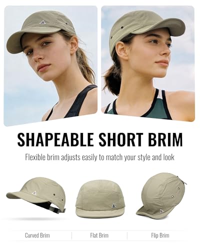 Quick Dry 5 Panel Hat for Men - Outdoor Short Brim Running Cap, Black (One Size)