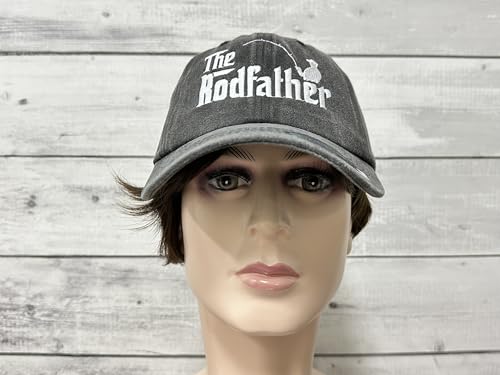 Dog Golf Cat Grill Rod Father Hat - Washed Black, Adjustable Dad Cap