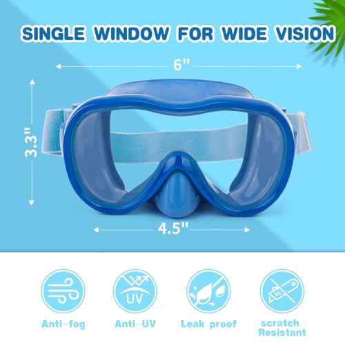 Kids Swim Goggles, Anti-Leak Snork Mask with Nose Cover & Elastic Fabric Strap, UV Protection Swimming Goggles for Kids Boys Girls