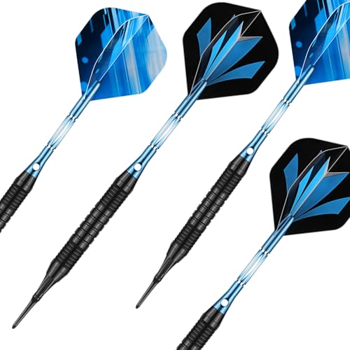 Blue Rainbow Soft Tip Darts Set 18g 21g with Aluminum Shafts & O-Rings - Electronic Dartboard
