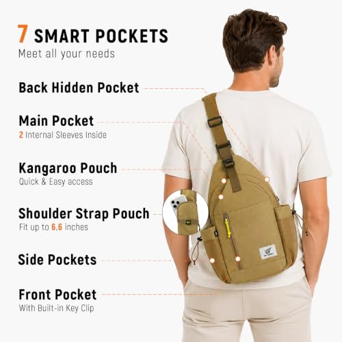 Khaki Anti-Theft Crossbody Sling Bag RFID Travel Shoulder Bag for Men & Women
