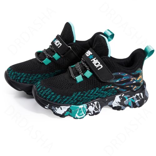 Kids Lightweight Sports Tennis Sneakers Boys Girls Shoes - Black-Blue 1 Little Kid