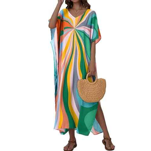 Kaftan Dresses for Women V Neck Caftan Long Batwing Sleeve Swimsuit Cover Up Beach Swimwear