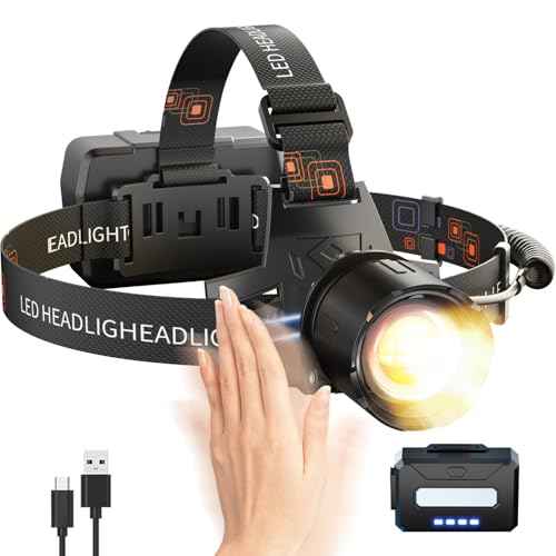 SKYFIRE Rechargeable Headlamp High Lumens, 7500mAh Motion Sensor LED Head Lights for Forehead with Zoomable, 13 Modes, 90¡Æ Adjustable Headlamps, Waterproof Head Lamp for Adults, Hunting, Fishing