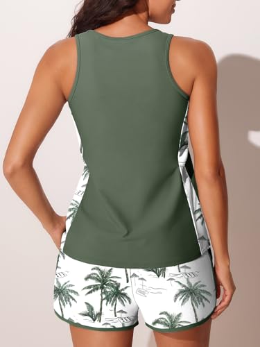 Summer Mae Blouson Women's Tankini Swimsuit with Tummy Control - Green Shadowa, 18 Plus