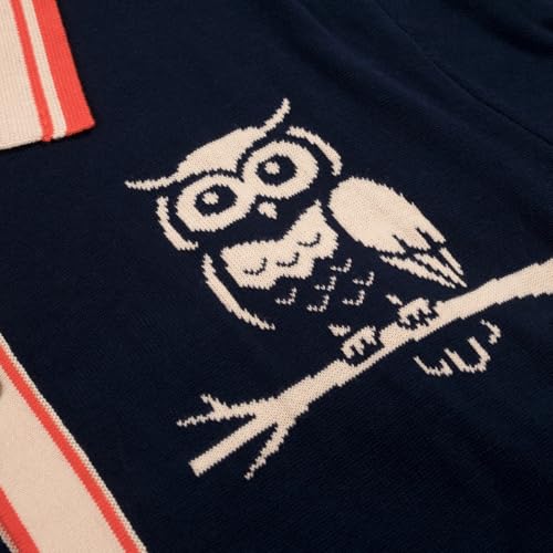 Men's Vintage Knit Short Sleeve Polo Shirt Dark Blue XX-Large - Owl Pattern