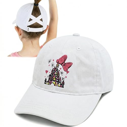 Kids Girls Baseball Cap with Ponytail Hole and Graphic Design - Adjustable Trucker Hat