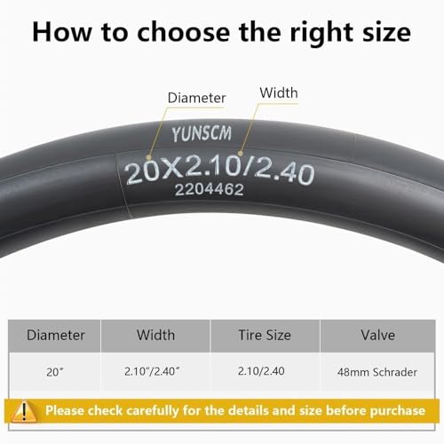 YUNSCM 2-PCS 20" Heavy Duty Bike Tire Tubes 20x2.10/2.40 AV48 MM Schrader Valve 52/62-406 Bicycle Inner Tubes Compatible with 20x2.10 20x2.125 20x2.20 20x2.25 20x2.3 20x2.35 20x2.4 Tire Tubes
