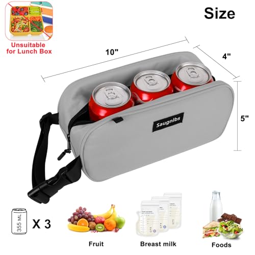 Gray Small Insulated Lunch Bag with Built-In Freezable Gel Pack - 10x4x5 Inch