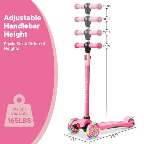 Dribbl 3-Wheel Kids Scooter - Lean-to-Steer Technology, Adjustable Height Handlebar, Wide Anti-Slip Deck, Scooter for Boys & Girls Ages 3+, Child Safety Approved, Support Riders Up to 165 lbs, Pink