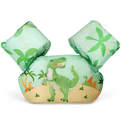 Toddler Swim Vest with Arm Wings - Green Dinosaur Floaties for Kids 20-50 lbs