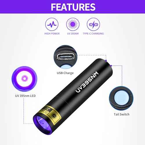 UV Flashlight Rechargeable 365nm & 395nm Black Light for Pet Urine Detection, USB Portable Blacklight Mini Powerful Woods Lamp LED ultra violet Flashlights uv for Resin Curing, Leak Detection, Travel