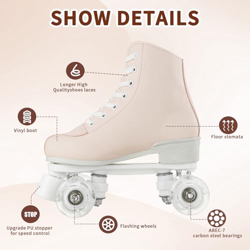 Women's Light Up Roller Skates - Adjustable Double Row Outdoor Derby Shoes Pink 7.5