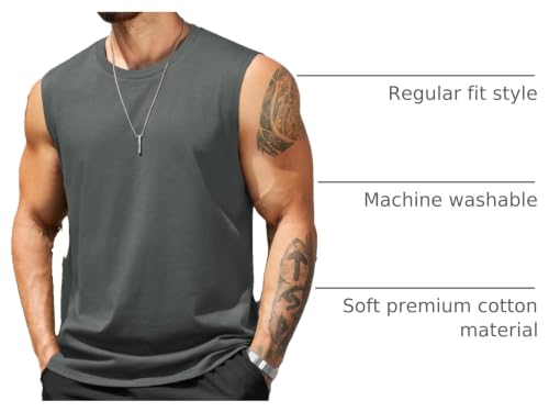 Men's Tank Top Cotton Workout Sleeveless Muscle T Shirt - XX-Large Black & Dark Grey 2 Pack