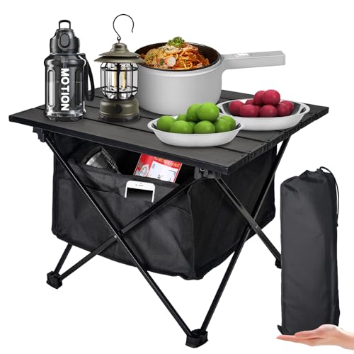 Ultralight Foldable Camping Side Table - 16'' Black Portable Aluminum