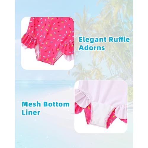 Girls One Piece Swimsuits Long Sleeve Ruffle Zipper Bathing Suit Cute Kids UPF 50+ Rashguard Swimwear 1-6 Years