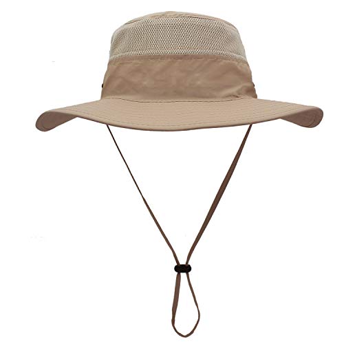 Men's UPF 50+ Wide Brim Sun Hat - One Size Milk Khaki UV Protection Beach Safari Gardening