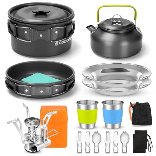 17-Piece Camping Cookware Set with Folding Stove - Lightweight & Durable