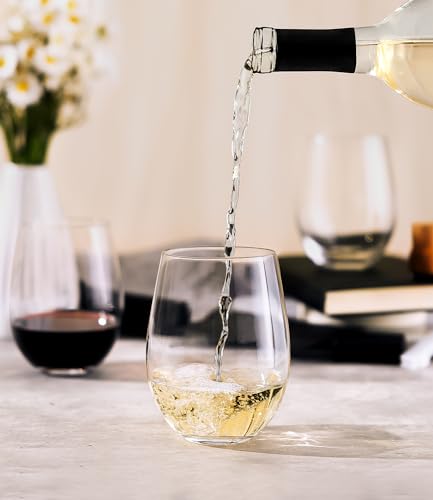 Set of 6 Stemless Wine Glasses 18oz No Stem - Modern Crystal Drinkware
