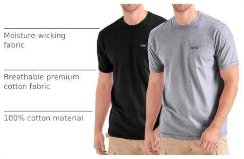 Wrangler Big & Tall Men's Cotton T-Shirts 2 Pack with Chest Pockets - 2X Tall, Black & Heather Grey