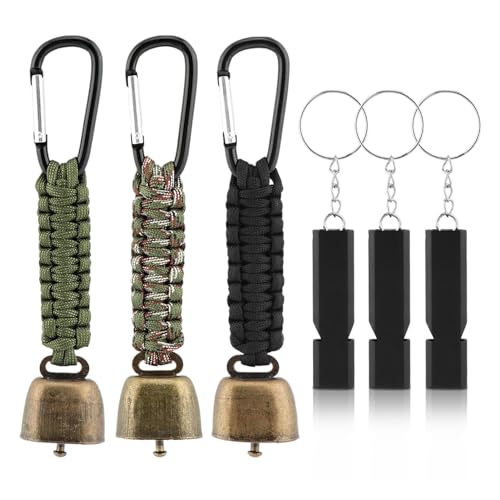 3pcs Bear Bell with 3pcs Whistle Aluminum Bear Bells for Hiking and Emergency Whistle for Hiking, Biking, Fishing, Climbing, Outdoor Camping and Hiking Protection(Size:6 PCS)