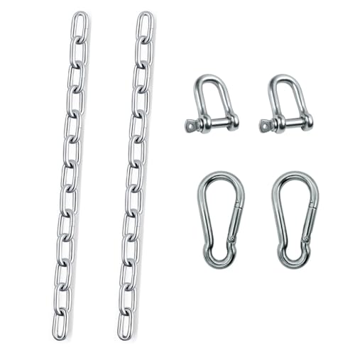 11.8 Inch Stainless Steel Chain Set with 2 D-Shackles & 2 Carabiners - 4MM
