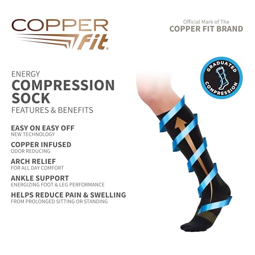 Copper Fit Energy Compression Socks 3 Pack LXL Black - Circulation & Swelling Relief for Travel, Running & Recovery