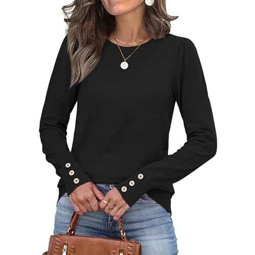 Womens Sweaters Fall Fashion 2025 Long Sleeve Button Cuff Soft Knit Pullover Trendy Tops Dressy Casual Blouses