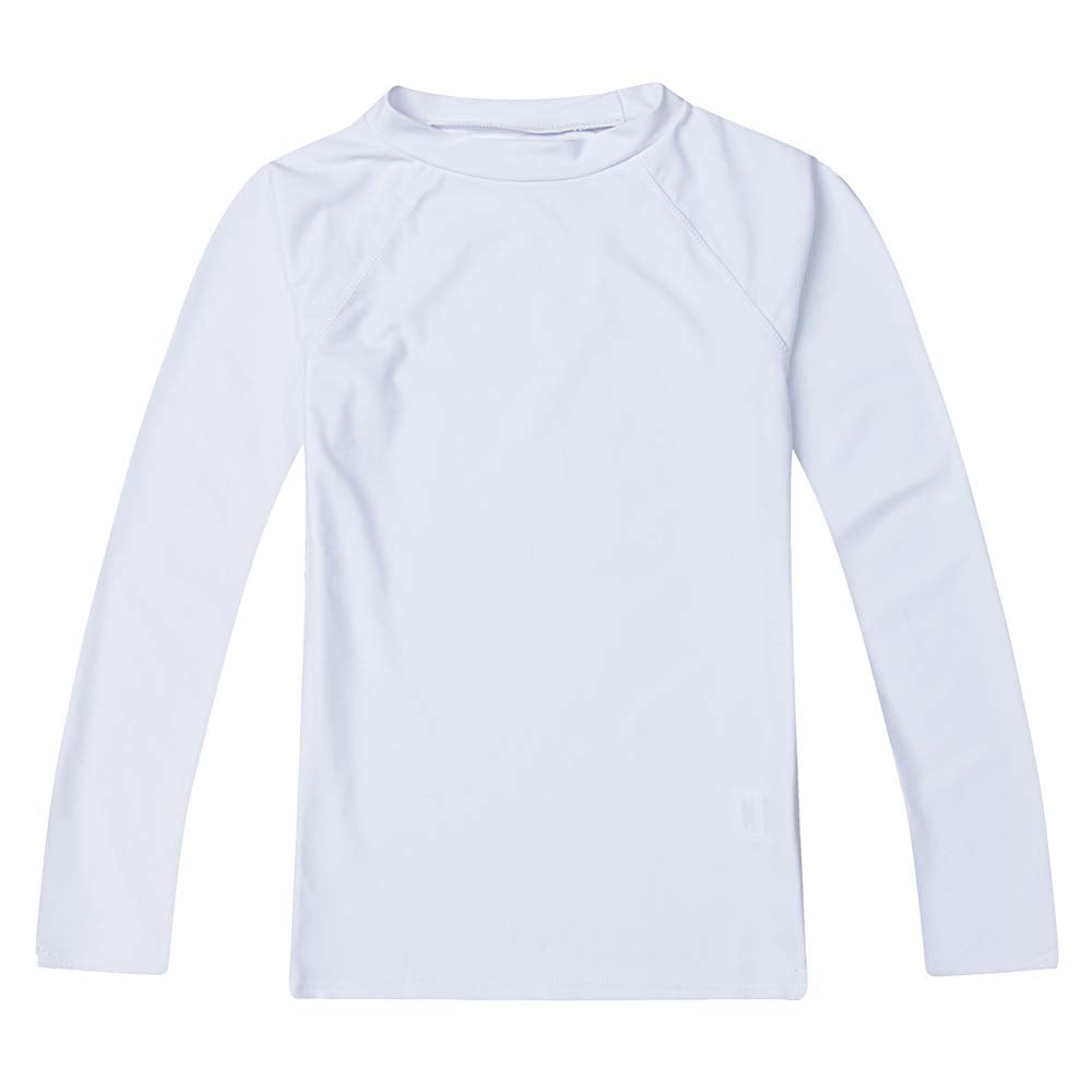 Boys' Long Sleeve Rashguard Swimwear Rash Guard Athletic Tops Swim Shirt UPF 50+ Sun Protection, White 6