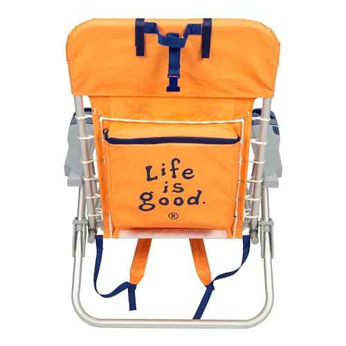 Life is Good 4-Position Lace-up Backpack Beach Chair with Pillow, Cup and Phone Holder, Canyon Orange