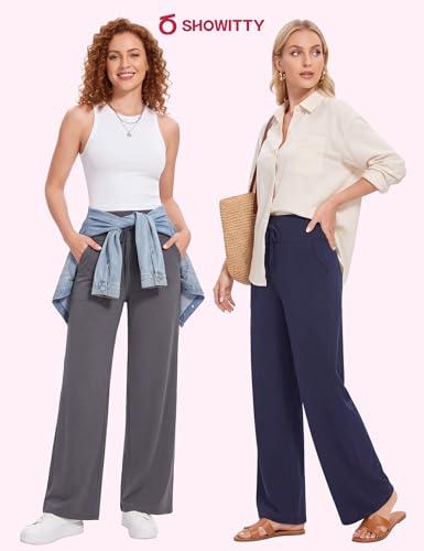 Showitty Wide Leg Pants for Women with Pockets High Waist Lounge Yoga Pants - Large / 01 Black